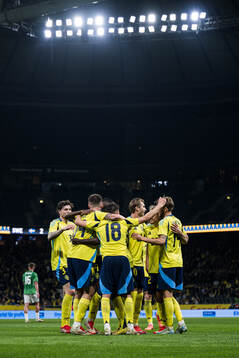 Ken Sema of Sweden celebrate the 3-0 goal with teammates