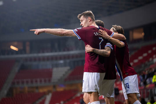 Alexander Sørloth of Norway celebrate