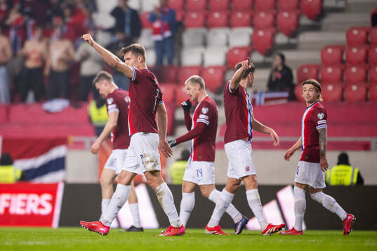 Alexander Sørloth of Norway celebrates