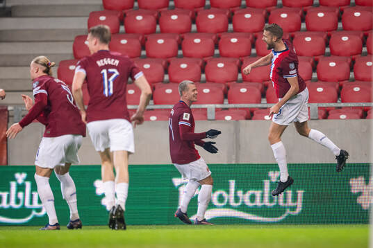 Kristoffer Ajer of Norway celebrates