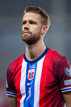 Kristoffer Ajer of Norway line up