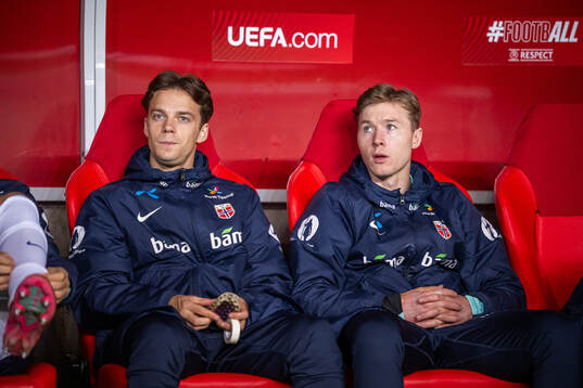 Felix Horn Myhre and goalkeeper Mathias Dyngeland of Norway