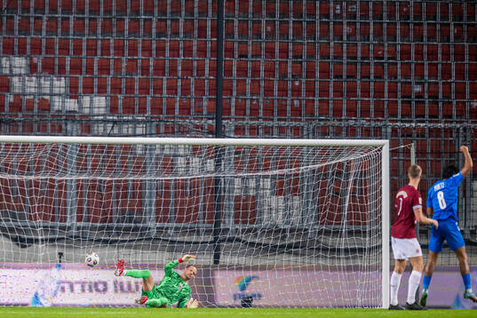 Goalkeeper Ørjan Håskjold Nyland of Norway lets in the