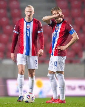 Erling Braut Haaland and Martin Ødegaard of Norway look