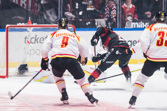 Malmö Redhawks Linus Öberg och Brynäs målvakt Erik