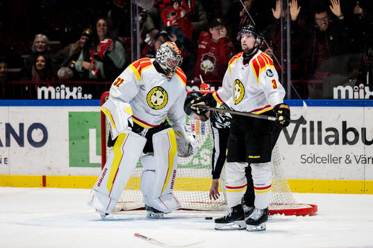 Brynäs målvakt Ludvig Persson och Christian Djoos deppar