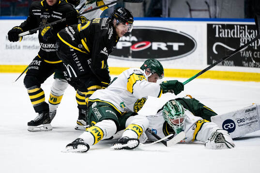 AIKs Jordan Bellerive och Björklövens Matthew Cairns och