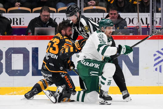 Färjestads David Tomasek och Skellefteås Luke Witkowski