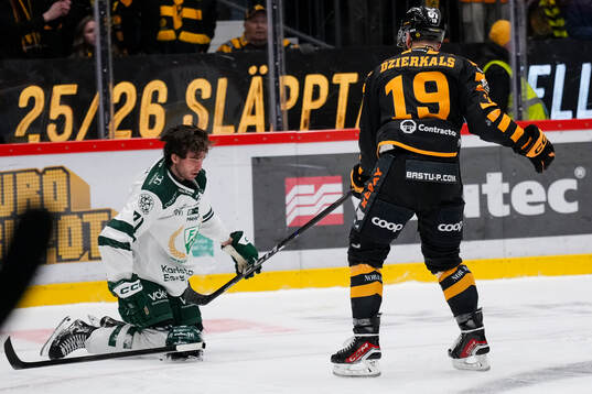 Färjestads Viktor Lodin och Skellefteås Martins Dzierkals