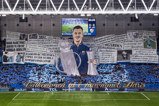 Tifo till Djurgårdens Haris Radetinac som tackas av