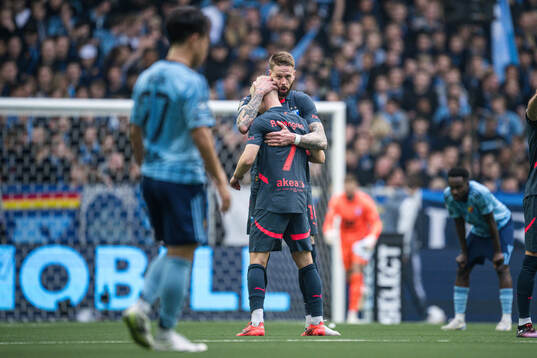 Malmö FFs Pontus Jansson och Otto Rosengren jublar