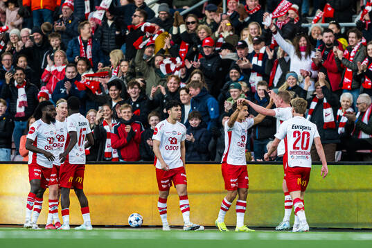 Emil Frost Holten of Fredrikstad celebrates