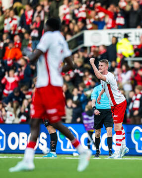 Emil Frost Holten of Fredrikstad celebrates