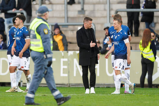 Halmstads huvudtränare Johan Lindholm och Joel Allansson