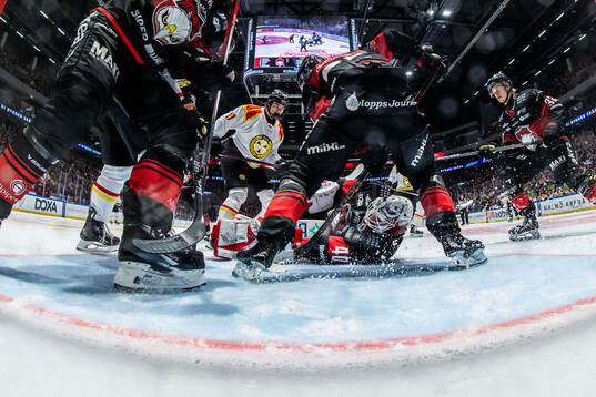 Brynäs Michal Svrcek och Malmö Redhawks målvakt Oskar