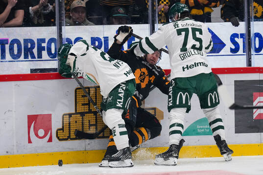 Färjestads Joel Nyström och Jeremy Salvas Groleau
