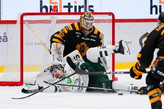 Färjestads David Tomasek och Skellefteås målvakt Linus