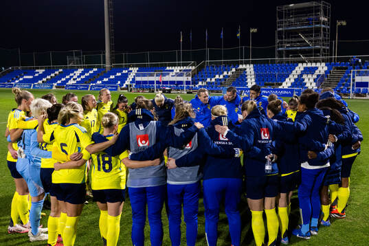 Players and staff of Sweden gather