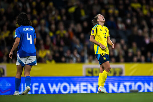 Filippa Angeldahl of Sweden looks dejected