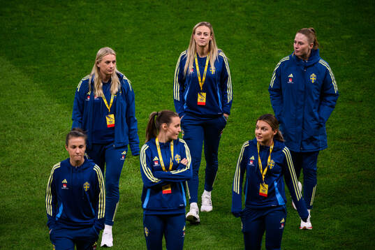Stina Blackstenius and Amanda Ilestedt of Sweden