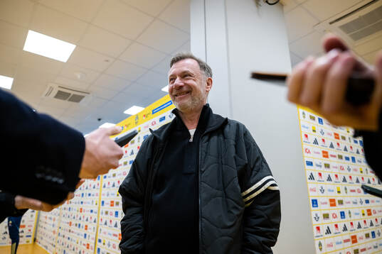 Head coach Peter Gerhardsson of Sweden is interviewed