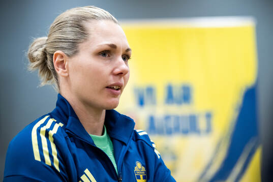 Goalkeeper Jennifer Falk of Sweden is interviewed