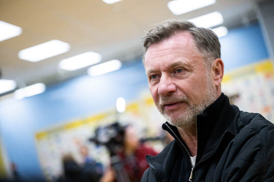 Head coach Peter Gerhardsson of Sweden is interviewed