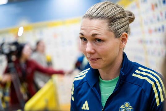 Goalkeeper Jennifer Falk of Sweden is interviewed