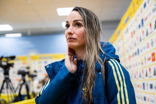 Kosovare Asllani of Sweden is interviewed