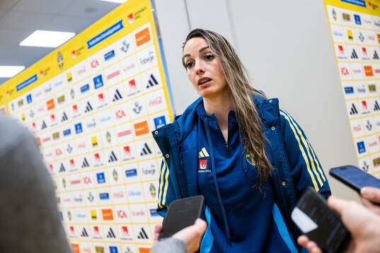Kosovare Asllani of Sweden is interviewed