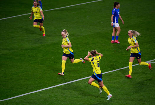 Filippa Angeldahl of Sweden celebrates the 2-1 goal