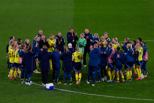 Players and staff of Sweden celebrate