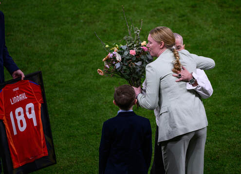 Former national team goalkeeper Hedvig Lindahl with Marika