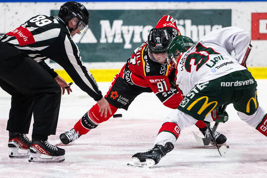 Luleås Brian O'neil och Frölundas Nicklas Lasu tekar