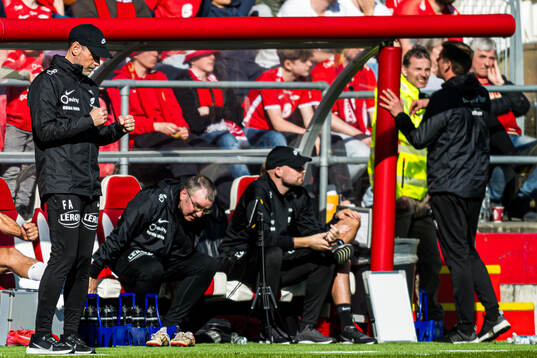Freyr Alexandersson, head coach of Brann, celebrates at the
