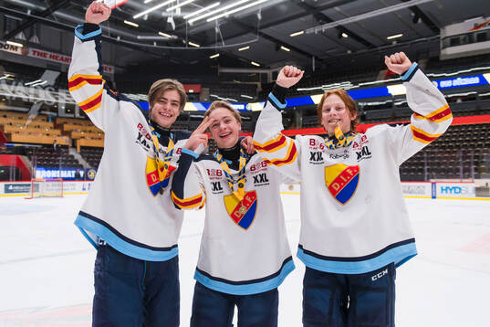 Djurgårdens Theo Antell, Eric Larsson och Melker Wersäll