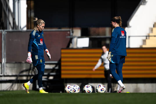 Goalkeeper Jennifer Falk and goalkeeper Tove Enblom of the