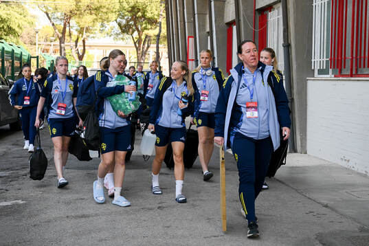 Players of Sweden arrive to the stadium