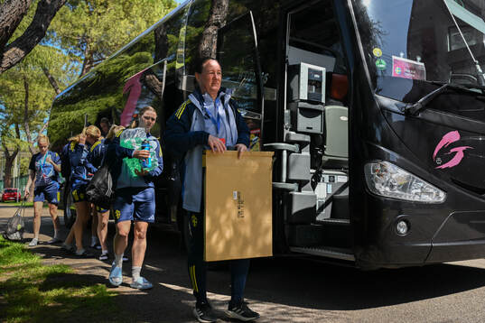 Players of Sweden arrive to the stadium