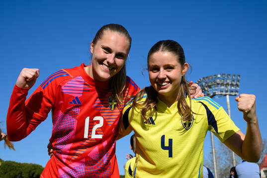 Goalkeeper Julia Cavander and Emma Holmqvist of Sweden