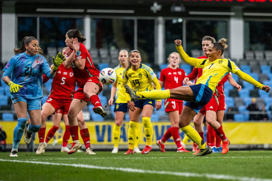 Goalkeeper Safia Middleton-Patel of Wales and Madelen