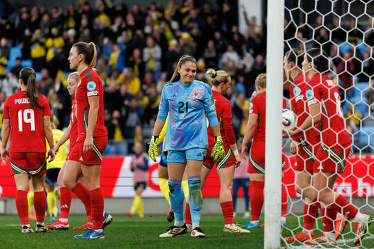 Goalkeeper Safia Middleton-Patel of Wales looks dejected