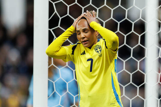 Madelen Janogy of Sweden looks dejected