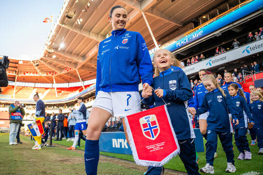 Ingrid Syrstad Engen of Norway enters the pitch
