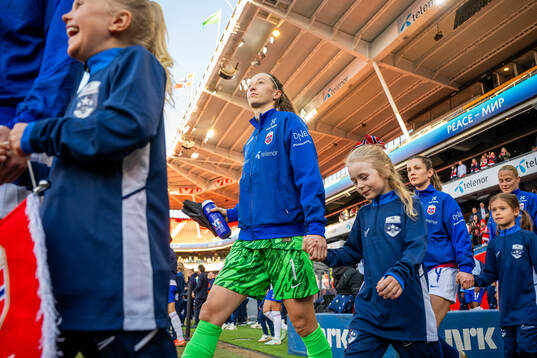 Goalkeeper Cecilie Fiskerstrand of Norway enters the pitch