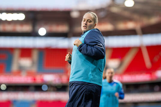 Goalkeeper Aurora Mikalsen of Norway warms up