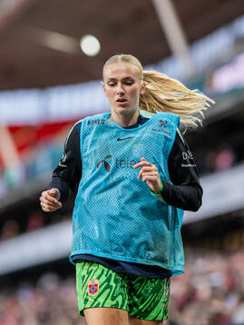 Goalkeeper Selma Panengstuen of Norway warms up