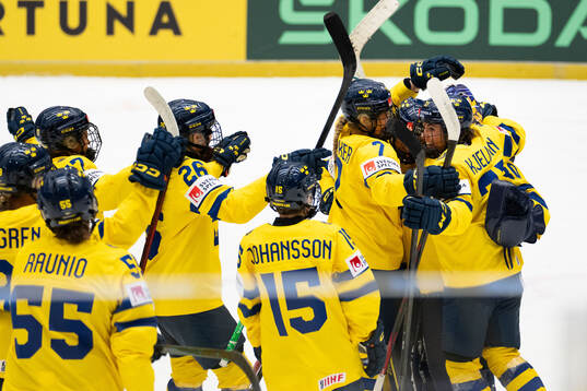 Players of Sweden celebrate