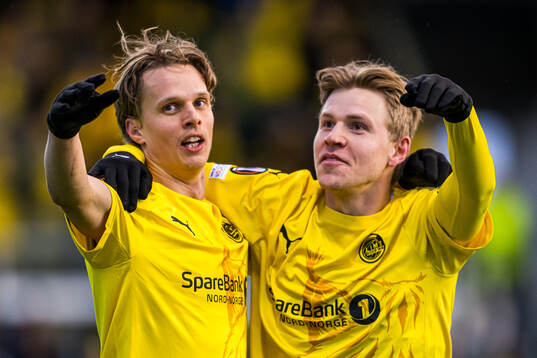 Ulrik Saltnes of Bodø/Glimt celebrates with Jens Petter