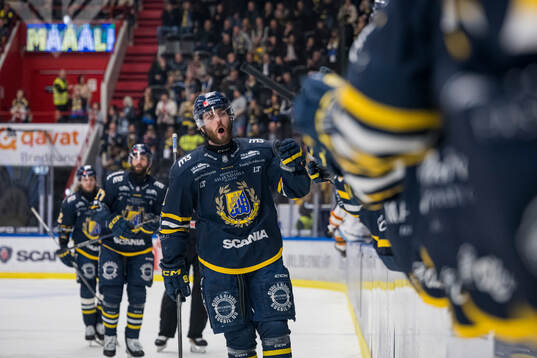Södertäljes Nolan Stevens jublar